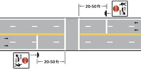 Advance Stop or Yield Lines Stop or Yield lines are used to show drivers where the appropriate location is to stop for a pedestrian crossing, particularly on multi lane roadways.