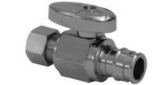 45 ProPEX LF brass angle stop valves ProPEX LF brass straight stop valves PEX plumbing systems LF brass compression (quarter-turn) stop valves are chrome-plated and available in angle or straight