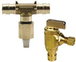 PEX plumbing systems ProPEX to MIP LF brass (quarter-turn) ball valves feature a shutoff valve between ½" Uponor AquaPEX tubing and ½" MIP.