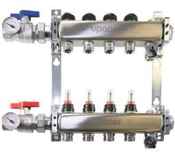Stainless-steel manifolds Radiant and hydronic piping systems Stainless-steel manifolds feature isolation valves, balancing valves with flow meters, supply and return ball valves with temperature