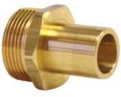 85 Threaded brass manifold straight adapters transition the R32 manifold union nut to PEX or MLC tubing with QS-style fittings.