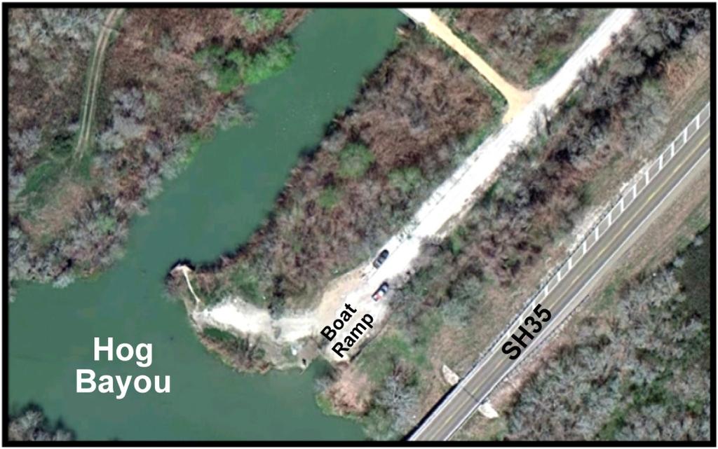 Potential boat ramps at Hog Bayou. The usability of the existing boat ramp at Hog Bayou, mistakenly identified as Goff Bayou in the GLO Guide, could be increased with some improvements (Figure 7).
