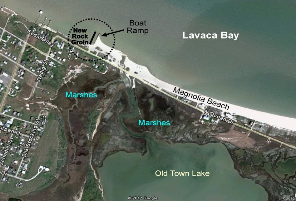 Figure 22. Location of Magnolia Beach and Boat Ramp. Shoreline Access Wildlife Viewing Kayaking Wind Surfing Alamo Beach Boat ramp (North).