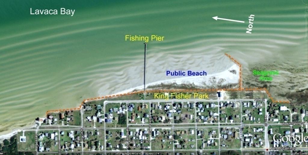 Zone C: Fishing Piers and Observation Decks Several fishing piers and observation decks are located on the shorelines of South Lavaca and Western Matagorda Bays. King Fisher Park fishing pier.