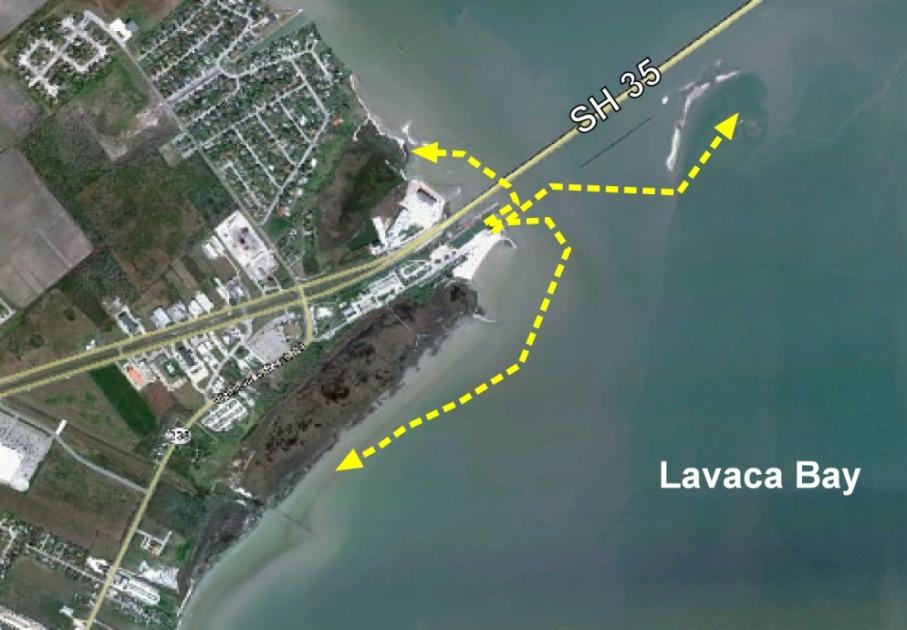 Figure 44. Potential paddling trails from the Lighthouse Beach Park. Bauer Road paddling trail. Bauer Road Park consists of a county road that reaches the Lavaca Bay shorelines (Figure 45).