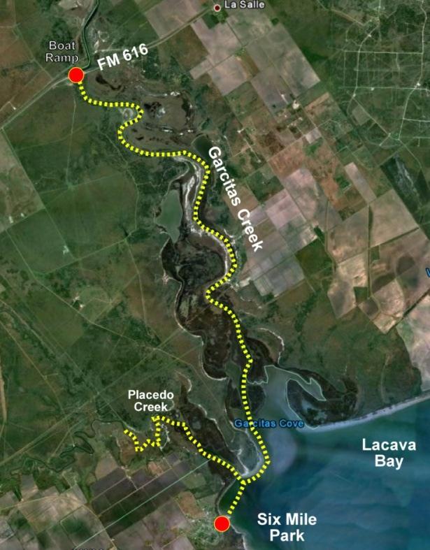 the paddling trail can be accessed from the boat ramp located at the intersection of FM 616 and Garcitas Creek.