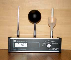 Digital read-out of: WBGT heat-stress monitor! dry bulb temperature (T db ) T db T g T nwb! globe temperature (T g )! natural wet bulb temperature (T nwb )!