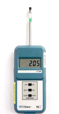 Hot wire anemometer Measuring air speed Determines air velocity stated in linear feet per minute