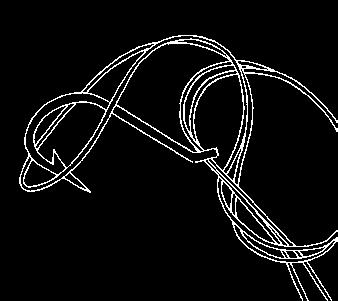 1. Thread line through eye. 2. Form an overhand knot on the eye of the hook. 2. Make this configuration.