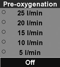 Pre-oxygenation Pre-oxygenation is a function which enables the oxygen content in a patient's lungs to be increased quickly, e.g., in preparation for intubation.
