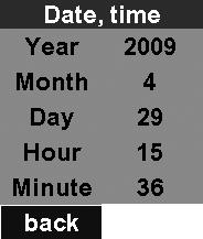 Date, time In this menu, you can set the current date and time.