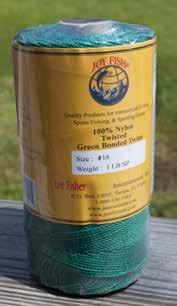 150' 1 lb TNBB-96 96 210/276 720 lbs 135' 1 lb TNBB-120 120 210/360 880 lbs 115' 1 lb Green and Bonded Twisted Nylon Twine Made with the finest industrial grade 100% nylon fibers Bonded with a resin