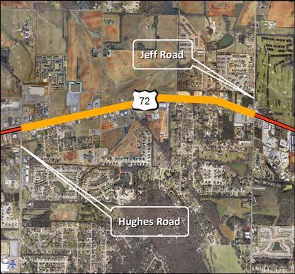 RANK: 2 CORRIDOR: US 72 West BEGIN POINT: Hughes Road END POINT: Jeff Road FUNCTIONAL CLASSIFICATION: Major Arterial JURISDICTION: State Controlled Road located in the City of Huntsville and the City