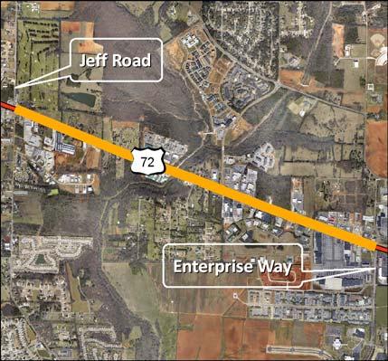 RANK: 4 CORRIDOR: US 72 West BEGIN POINT: Jeff Road END POINT: Enterprise Way FUNCTIONAL CLASSIFICATION: Major Arterial JURISDICTION: State Controlled Road located in the City of Huntsville CORRIDOR