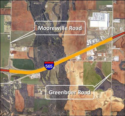 RANK: 10 CORRIDOR: I-565 BEGIN POINT: Mooresville Road END POINT: Greenbrier Road FUNCTIONAL CLASSIFICATION: Interstate JURISDICTION: State Controlled Road located in the City of Huntsville and