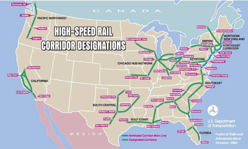 9.5 Designated High Speed Rail Corridor According to the 2008 Alabama Rail Plan, as of January 2002, there are eleven high speed rail corridors designated by the FRA under ISTEA and TEA-21.