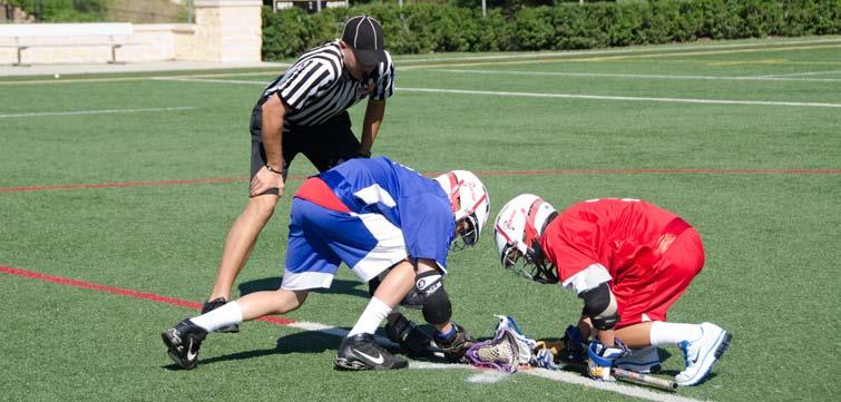 VIOLATIONS On the faceoff a player may not kick or step on his opponent s stick. A player may not move after set is called and until the whistle sounds to begin play.