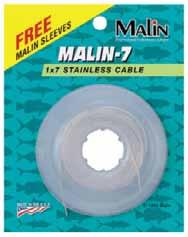 The Pre-Marked Malin - 7 is available in 0, 0, and 60 lb test, and in natural SS finish or Coffee colored finish. We package this trolling cable on spools of 00, 0, 600,,000, and 10,000 feet.