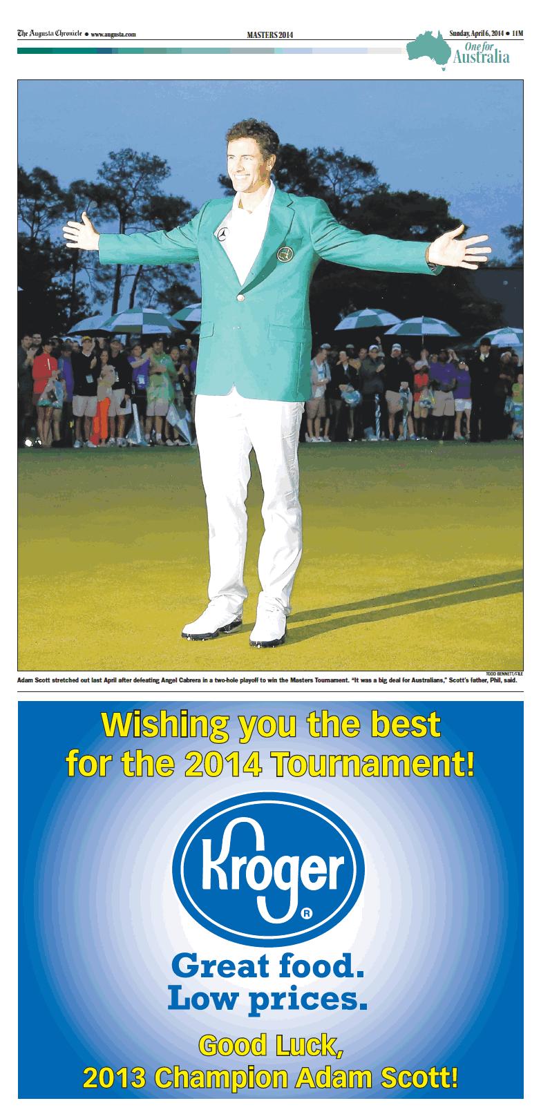 GOOD LUCK AD SPONSOR Be the advertiser to wish the 2015 Masters Champion Good Luck in the 2016 Preview Section.