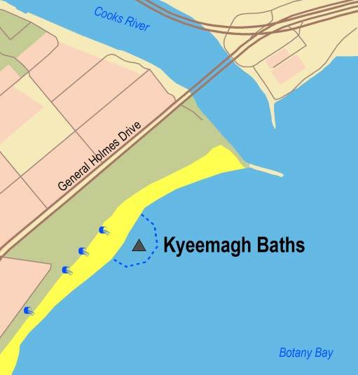 Sydney Region Southern Sydney (Sutherland and Southern Harbours) Kyeemagh Baths Beach Suitability Grade: G. Kyeemagh Baths are located at the northern end of Lady Robinsons Beach.