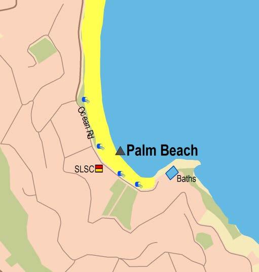 Sydney Region Northern Sydney (Pittwater to Manly) Palm Beach Beach Suitability Grade: VG. Palm Beach is 2.3 kilometres long, with rock baths in the southern corner.