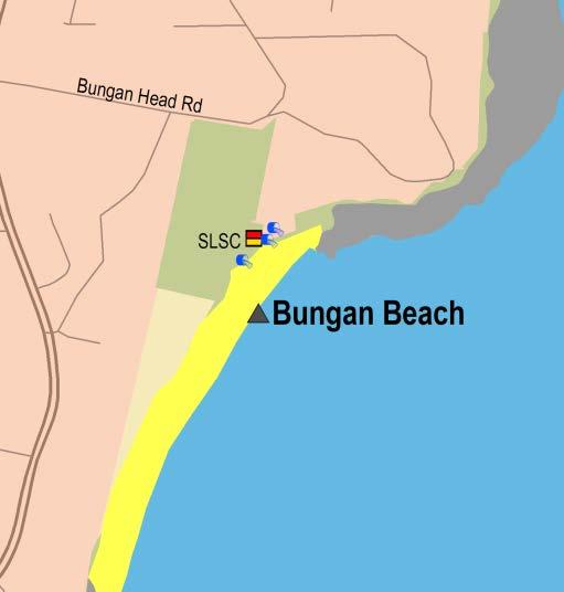Sydney Region Northern Sydney (Pittwater to Manly) Bungan Beach Beach Suitability Grade: VG. Bungan Beach is 600 metres long and backed by a steep escarpment.