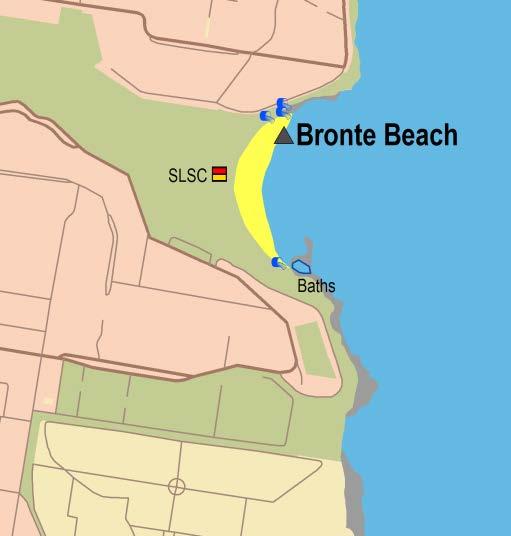 Sydney Region Central Sydney (Bondi to Little Bay and Sydney Harbour) Bronte Beach Beach Suitability Grade: G. Bronte Beach is 250 metres long and backed by a large park and picnic area.