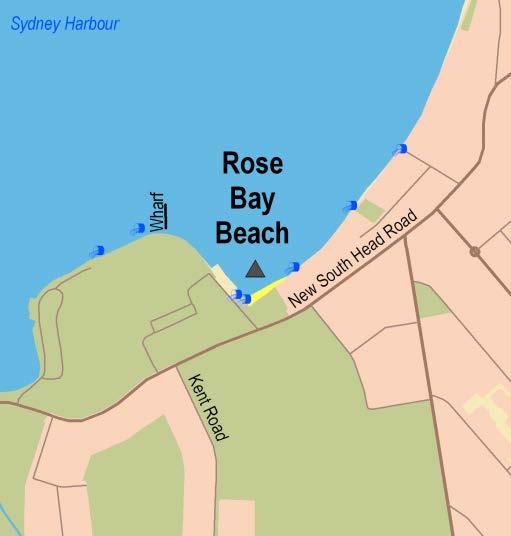Sydney Region Central Sydney (Bondi to Little Bay and Sydney Harbour) Rose Bay Beach Beach Suitability Grade: G. Rose Bay Beach is approximately 500 metres long and the swimming area is not netted.