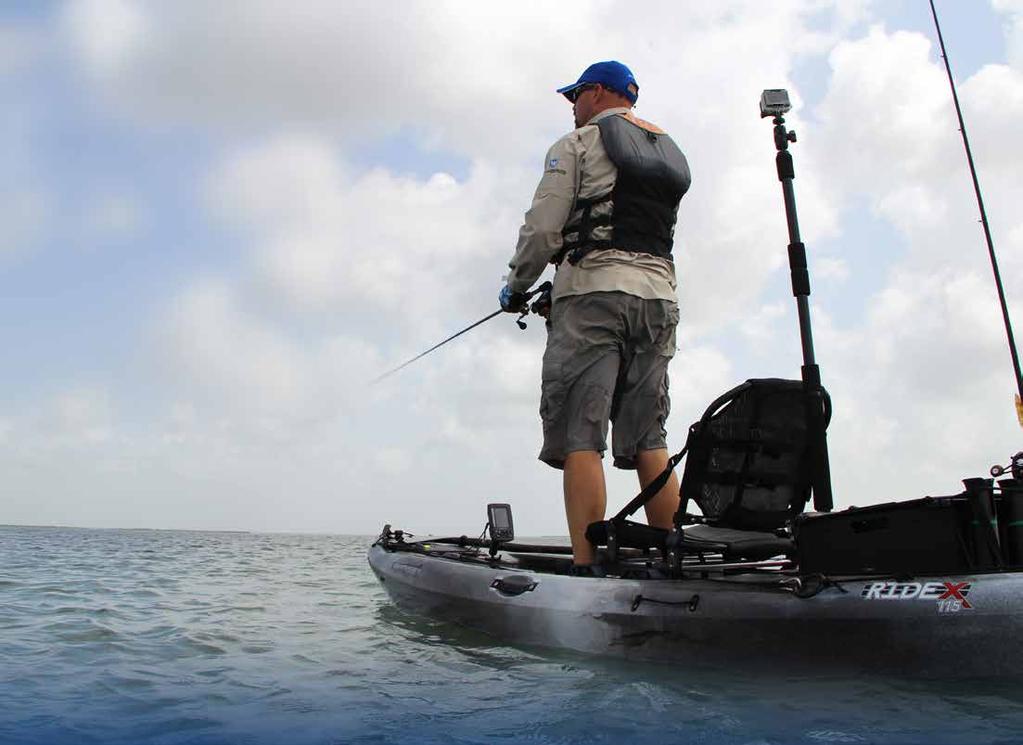 RIDE X MAX ANGLER Enter the Ride 115X MAX Angler, featuring a removable console for integrating and consolidating fish finder electronics, and introducing the new AirPro MAX high/ low seating system