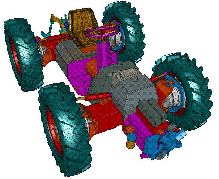 6 3D model konstrukcije 78 6.3 3D-model traktorja V tem delu bomo pokazali celoten model traktorja (slika 6.11) s prikazom nekaterih njegovih značilnosti.