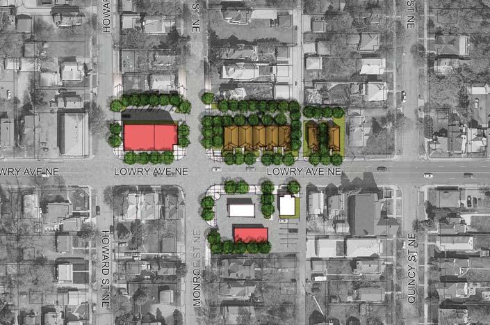LOWRY AVENUE NE AND WASHINGTON STREET NE The short-term redevelopment strategy for the Lowry Avenue NE and Washington Street NE intersection is to replace single-family homes in poor condition on the