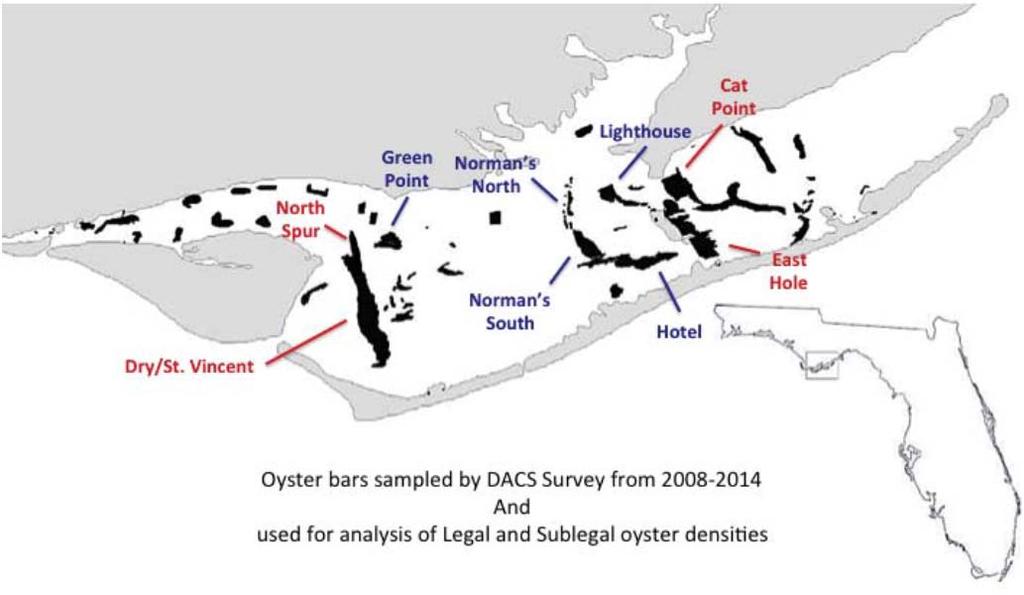 Lipcius, Demo. 2: Oyster bars in Apalachicola Bay sampled by FDACS pre- and postoyster collapse. 39.