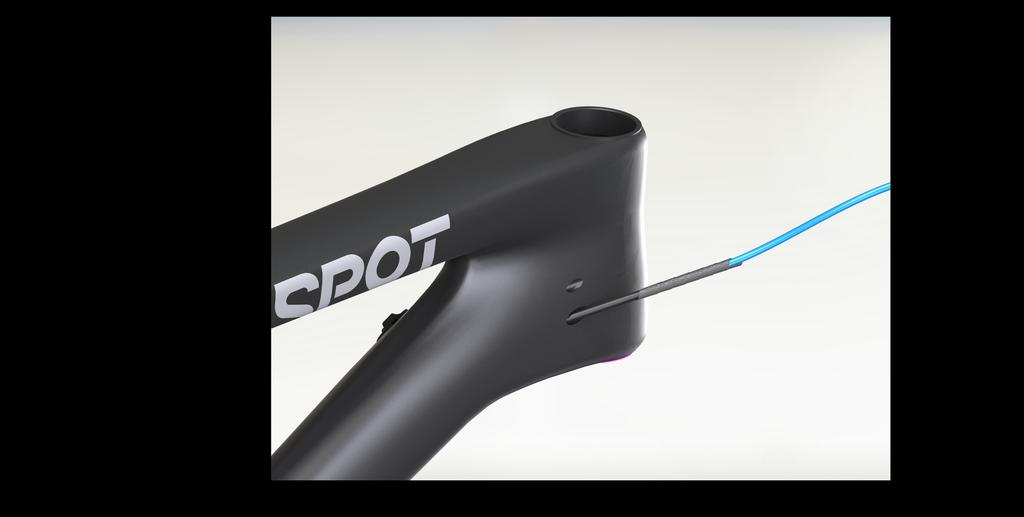 3. Continue to feed the seatpost cable/hose while gently pulling the lead tube from the port near the head tube.