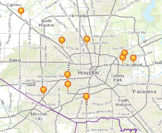Figure 3. Houston Operational Assessment Sites. Table 19. Houston Speed Study Sites.