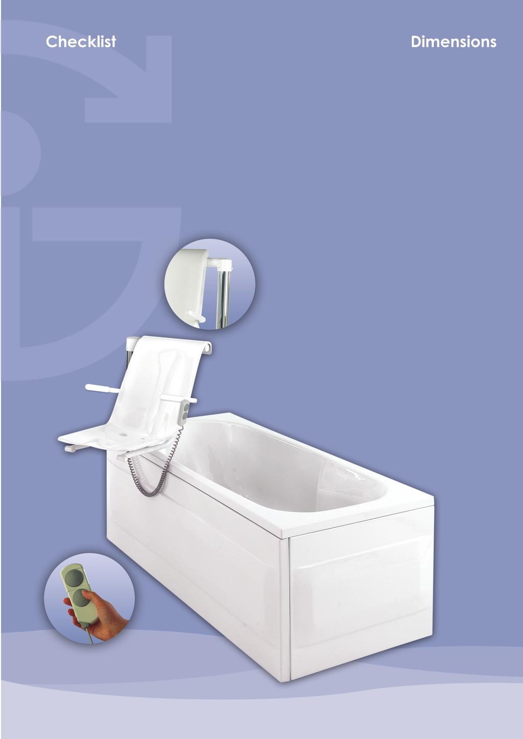 1500mm and 1700mm length baths available Battery back-up as standard 24 stone (150kg) lifting capacity Smooth easy clean surfaces Choice of folding armrests Extra deep bathing depth