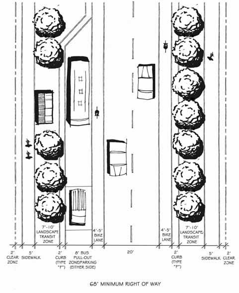 2.6 Roadway Design Types Two-Lane Undivided Residential Corridor ROADWAY DESIGN GUIDELINES 1. Shade trees and/or ornamental trees shall be spaced a maximum average of 40 feet apart. KEY CONCEPT 2.