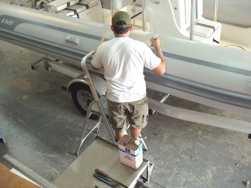Step 7: Prepare the boat surface for the adhesive cont d. 7. Thoroughly clean the bonding surfaces on the boat with solvent.