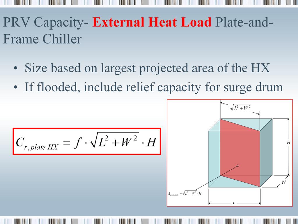 C r,plate,hx = minimum required discharge capacity of relief devices (lb m /min of air) f = a factor that depends on the type of refrigerant and whether or not there are combustible materials within
