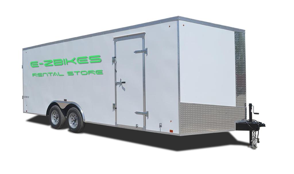 Mobile Rental Booth for Daily Rent Solution Size available: 12 to 30 feet trailer 8 to 32 ebikes capacity
