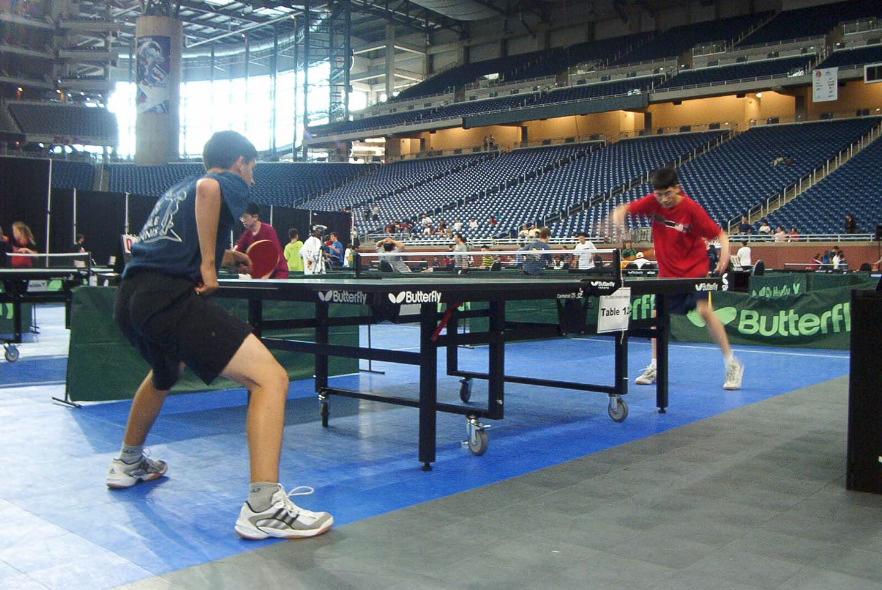 The players hit the ball back and forth until one misses a shot, giving the other player the point. There are a number of strategies used to win a game of table tennis.
