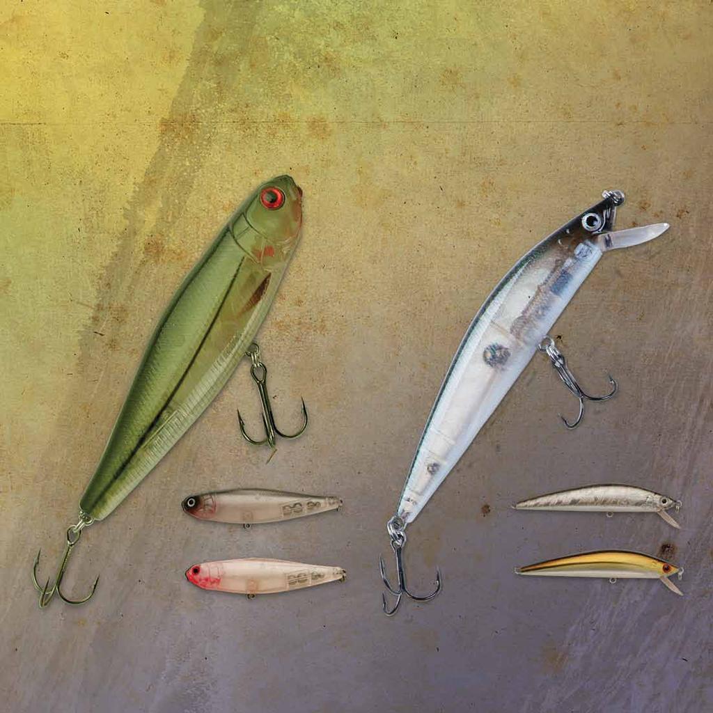 Jay Walker Kinami Minnow This walk the dog top water bait is sure to work on schooling fish. To work hold tip down and jerk rod towards you. Reel simultaneously, continually repeating.