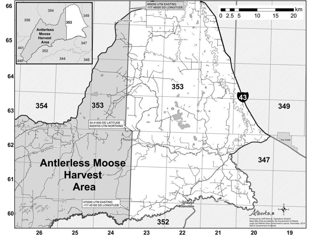 Antlerless Moose Special Licence Draw WMU 353 Map Draw Code 28 Calf Moose Special Licence Draw Residents Only Price (GST not included): $44.