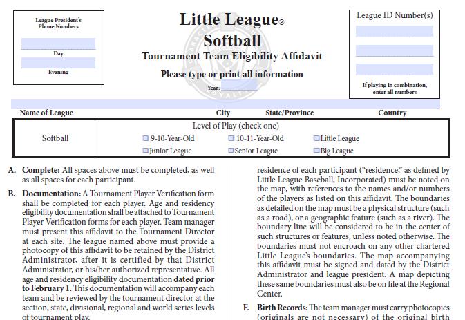 Make sure you use the correct sport specific affidavit for Softball or Baseball.