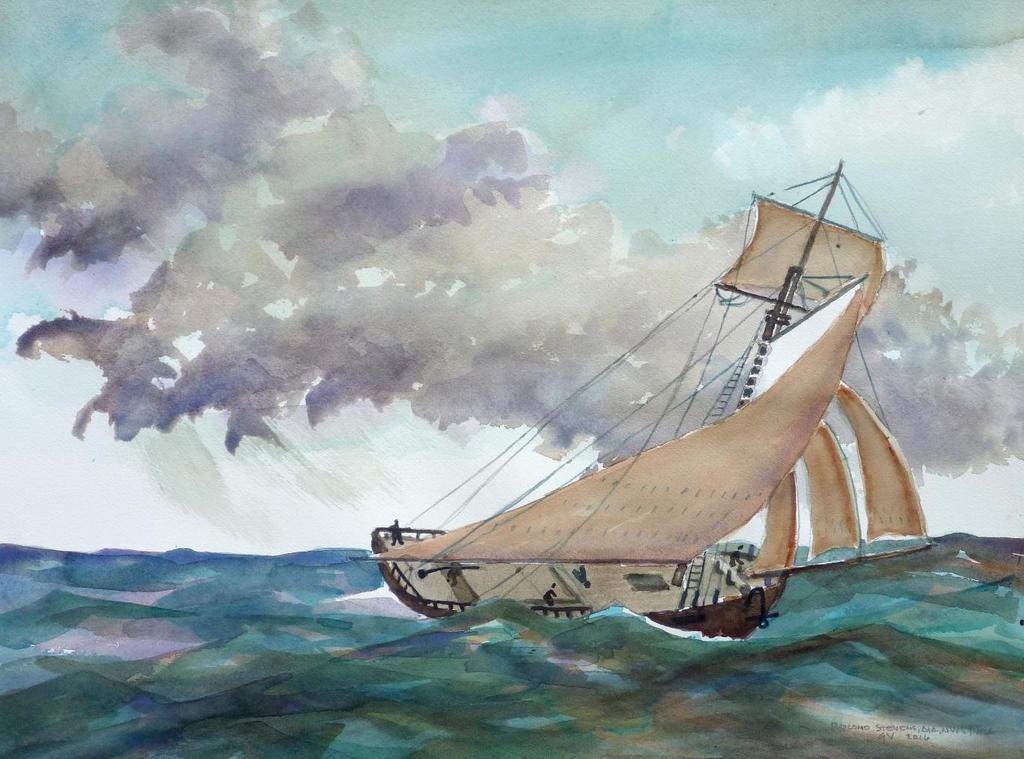Sloop Washington under sail watercolor