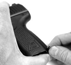 As the grip panel slides upward onto the grip rails, the hammer spring will compress slightly creating resistance.