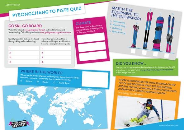 Pupils can then use the internet, books and apps to take the Pyeonghang to Piste quiz. If possible, print out in colour on A3 paper. 4. Answers: a.