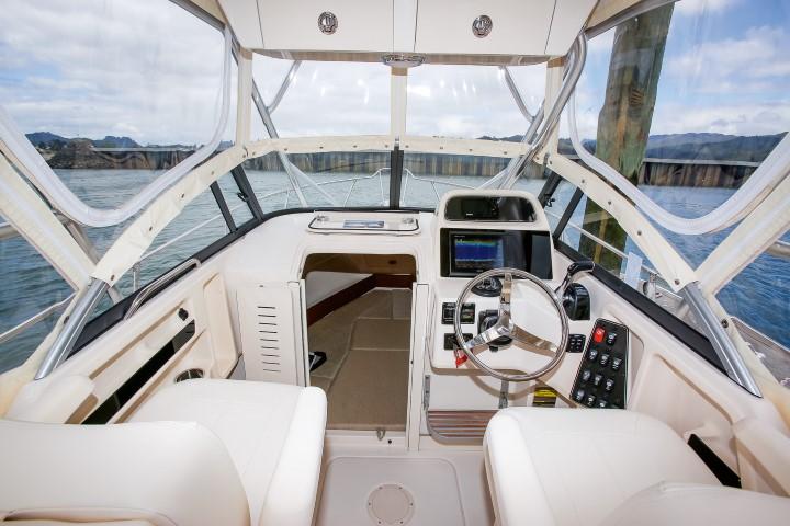 Swivel the seats through 180 to watch lures trolling in the wake. The helm position is excellent, raised with superb vision in every direction.
