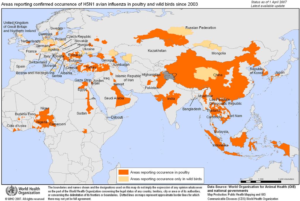Areas Reporting Avian Influenza in