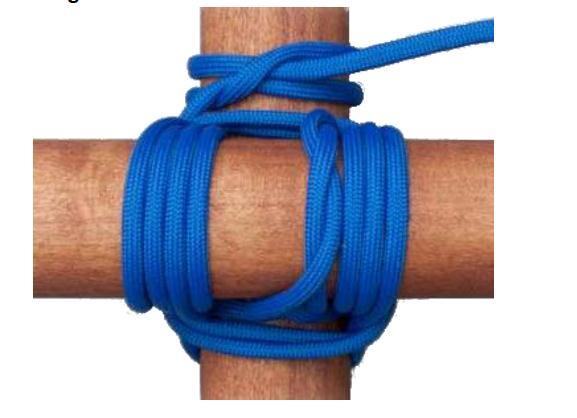 The Square Lashing Start with a Clove Hitch or indeed a Timber Hitch (as in this image) around one pole.