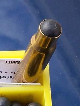 This sized round ball is pressed into the mouth of the modified cartridge case by finger pressure; and the Game Getter is ready to fire. Since I am using my Game Getter in an 8x57 rifle (0.